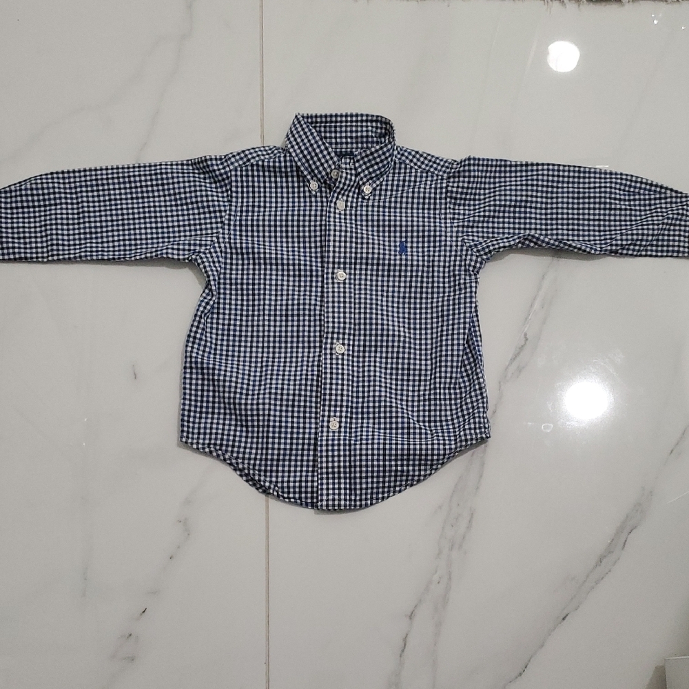 Ralph Lauren Blue Button Down Shirt with Plaid Pattern